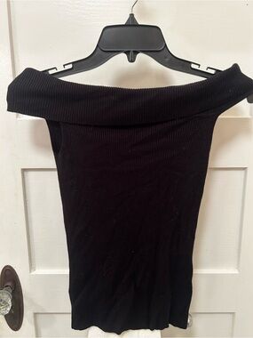 Express Black Off-the-Shoulder Ribbed Sweater